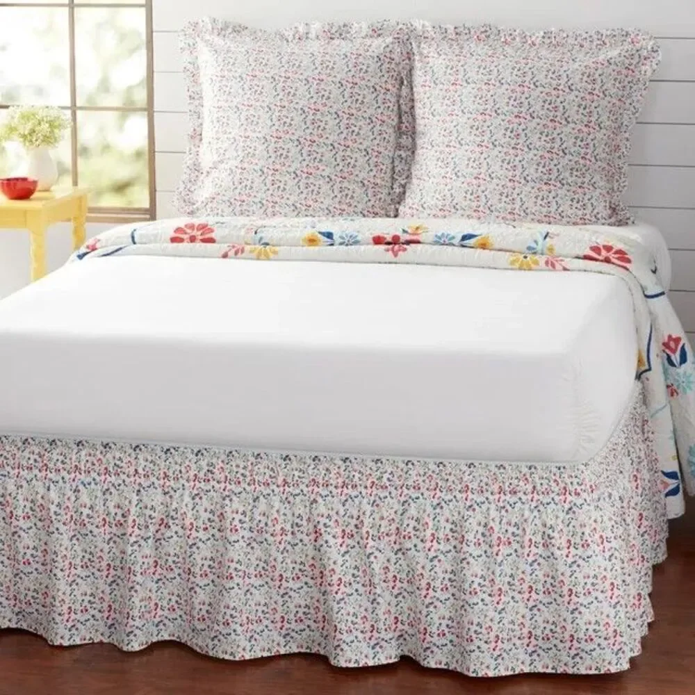 Pioneer Woman Bedskirt and Sham Set Wildflower Ditsy Cotton 3 Piece Multicolor